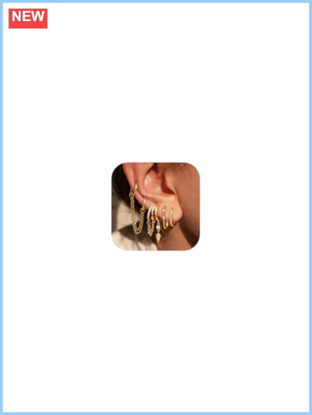 14K Gold Plated Stackable Hoop Earring Set, Hypoallergenic Huggie Dangle
